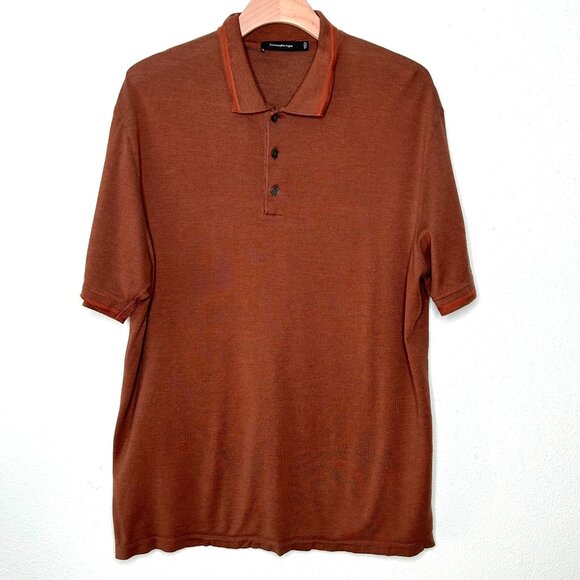 Ermenegildo Zegna Silk Cotton Short Sleeve Polo Shirt in Rust Brown Size XL - Picture 5 of 12